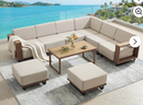 Ebello Patio Conversation Sets - 6 Seater L-Shaped Wicker Sectional 2 Ottomans and Coffee Table Complete Set Brown & Beige - CS-22