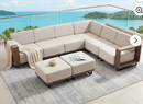Ebello Outdoor Sofas & Sectionals - 6 Seater L-Shaped Wicker Sectional and 2 Ottomans Comfort Seating with Thick Cushions Brown & Beige - CS-21
