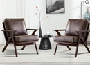 Ebello Mid-Century Modern PU Leather Accent Chair, Wood Frame Armchair with Removable Thick Padded Cushions for Living Room, Bedroom, Reception, Dark Gray(Set of 2)