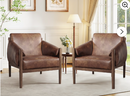 Ebello Mid Century Modern Accent Chair Soft Armrest Breathable Faux Leather Upholstered Armchair with Solid Wood Frame for Living Room and Bedroom, Brown(Set of 2)