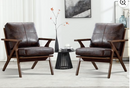 Ebello Mid-Century Modern PU Leather Accent Chair, Wood Frame Armchair with Removable Thick Padded Cushions for Living Room, Bedroom, Reception, Brown(Set of 2)