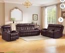 Bonzy Home 3 Pieces Recliner Sofa Furniture Set, Manual Recliner with Massage and Heat, Loveseat Recliner Chair and 3 Seat Reclining Couch Set for Living Room, Brown Black(Recliner+Loveseat+Sofa)