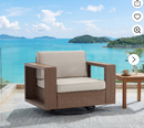 Ebello Patio Conversation Sets - 360° Swivel Wicker Chair 1 Pc Outdoor Rotating Seating with Thick Cushions Brown & Beige - SC-05