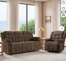 Ebello 4-Piece Recliner Sofa Set, Manual Recliner Chair With Massage, Heat, Cup Holders, Side Pockets, 3-Seat Power Sofa With Adjustable Back, Footrest, Armrest Storage, Brown