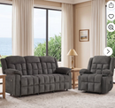 Ebello 4-Piece Recliner Sofa Set, Manual Recliner Chair With Massage, Heat, Cup Holders, Side Pockets, 3-Seat Power Sofa With Adjustable Back, Footrest, Armrest Storage, Grey