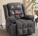 Ebello Manual Recliner Chair with Massage and Heat, Fabric Recliner with Cup Holders & Storage Pockets, Breathable Comfortable Lounger for Living Room, Gray