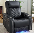 Ebello Dual Motor Power Recliner Chair with Adjustable Headrest, Faux Leather Electric Reclining Chair with LED Light Strip, USB Port, Cup Holders & Hidden Storage for Home Theater, Black