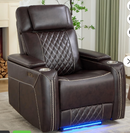 Ebello Dual Motor Power Recliner Chair, Faux Leather Electric Reclining Chair with LED Light Strip, USB Port, Cup Holders & Hidden Storage, Oversized Headrest for Home Theater, Brown