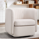 Ebello 360° Swivel Accent Chair, Short Plush Fabric Square Armchair with Thick Cushion & Curved Back for Living Room Bedroom Office Apartment, No Assembly Required, Beige