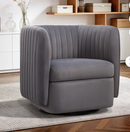 Ebello 360° Swivel Accent Chair, Short Plush Fabric Square Armchair with Thick Cushion & Curved Back for Living Room Bedroom Office Apartment, No Assembly Required, Gray
