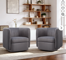 Ebello 360° Swivel Accent Chair, Short Plush Fabric Square Armchair with Thick Cushion & Curved Back for Living Room Bedroom Office Apartment, No Assembly Required, Gray, Set of 2