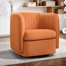Ebello 360° Swivel Accent Chair, Short Plush Fabric Square Armchair with Thick Cushion & Curved Back for Living Room Bedroom Office Apartment, No Assembly Required, Orange