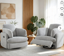 Ebello Swivel Recliner, Manual Rocking Reclining Chair with 2 Bolster Pillows, Hidden Storage for Living Room, Light Grey(Set of 2)