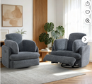 Ebello Swivel Recliner, Manual Rocking Reclining Chair with 2 Bolster Pillows, Hidden Storage for Living Room, Dark Grey(Set of 2)
