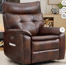 Ebello Genuine Leather Power Recliner Chair, Electric Single Reclining Sofa with Overstuffed Armrest and Backrest for Living Room, Dark Brown