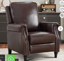 Ebello Genuine Leather Push Back Recliner Chair, Wingback Reclining Chair with Padded Seat & Rivet Decoration, Single Sofa for Living Room, Apartment (Dark Brown)