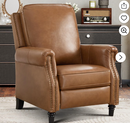 Ebello Genuine Leather Push Back Recliner Chair, Wingback Reclining Chair with Padded Seat & Rivet Decoration, Single Sofa for Living Room, Apartment (Brown)