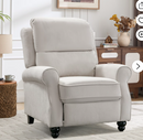 Ebello Push Back Recliner Chair – Overstuffed Textured Fabric Wingback Recliner, Adjustable Manual Reclining Sofa Chair for Living Room, Bedroom (White)