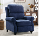 Ebello Push Back Recliner Chair – Overstuffed Textured Fabric Wingback Recliner, Adjustable Manual Reclining Sofa Chair for Living Room, Bedroom (Blue)