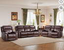 Ebello 6-Seater Genuine Leather Recliner Sofa Set, Reclining Chair, Loveseat and 3-Seater Couch with Cup Holders and Storage Space for Living Room, Home Theater, Brown