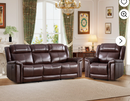 Ebello 4-Seater Genuine Leather Recliner Sofa Set, Manual Reclining Chair and 3-Seater Couch with Padded Headrest and Armrest for Living Room, Home Theater, Brown