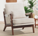 Ebello Mid-Century Modern Accent Chair, Upholstered Reading Armchair with Side Storage Pocket & Waist Cushion for Living Room Bedroom, Easy Assembly, Beige