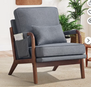 Ebello Mid-Century Modern Accent Chair, Upholstered Reading Armchair with Side Storage Pocket & Waist Cushion for Living Room Bedroom, Easy Assembly, Gray