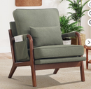 Ebello Mid-Century Modern Accent Chair, Upholstered Reading Armchair with Side Storage Pocket & Waist Cushion for Living Room Bedroom, Easy Assembly, Green