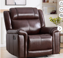 Ebello Genuine Leather Manual Recliner, Luxurious Modern Reclining Chair with Padded Headrest and Armrest for Living Room, Home Theater, Office, Brown