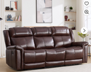 Ebello Genuine Leather Manual Reclining Sofa, Luxurious Modern 3-Seater Couch with Padded Headrest and Armrest for Living Room, Home Theater, Brown