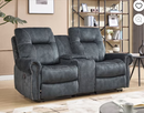 Ebello Manual Recliner Loveseat Sofa, 2-Seater Vintage Rivet Design Reclining Couch with Center Console, Hidden Storage & Cup Holders for Living Room, Greenish Gray