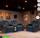 EBELLO 3-Piece Dual Motor Power Reclining Sofa Set, Reclining Chair and Loveseat, with Bluetooth, Wireless and Hidden Charging, Cup Holders, USB Ports, LED Strip and Storage, Black