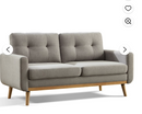 Ebello 2-Seater Sofa with Detachable Back Cushion, Fabric Upholstered Loveseat with Soft Seat Cushion for Living Room, Apartment, Office – 3 Colors (Gray)