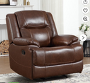 Ebello Genuine Leather Manual Recliner Chair, Single Reclining Sofa with Overstuffed Armrest and Backrest for Living Room, Brown