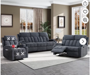 Bonzy Home 3 Pieces Recliner Sofa Furniture Set, Manual Recliner with Massage and Heat, Loveseat Recliner Chair and 3 Seat Reclining Couch Set for Living Room, Navy(Recliner+Loveseat+Sofa)