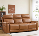 Ebello 3-Seater PU Leather Manual Recliner Sofa - Reclining Couch with Split Back, Hidden Cup Holder, Overstuffed Arms and Back for Living Room & Home Theater, Brown