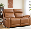 Ebello 2-Seater PU Leather Manual Recliner Sofa - Wall Hugger Loveseat with Hidden Cup Holder, Overstuffed Arms and Back, Reclining Couch for Small Spaces, Brown