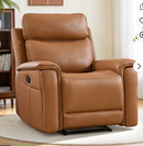 Ebello PU Leather Manual Recliner, Recliner Chair with Hidden Cup Holder, Overstuffed Arms and Back for Living Room, Bedroom and Office, Brown