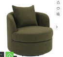 Ebello Swivel Accent Chair, 360° Round Swivel Barrel Chair with Pillow, Widened Upholstered, Lamb Wool Fabric Detachable Cushion for Living Room, Green