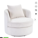 Ebello Swivel Accent Chair, 360° Round Swivel Barrel Chair with Pillow, Widened Upholstered, Lamb Wool Fabric Detachable Cushion for Living Room, White