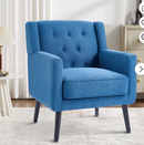 Ebello Linen Accent Chair, Mid-Century Modern Upholstered Armchair with Thick Padded Seat for Living Room, Bedroom, Easy Assembly, Blue