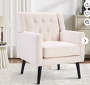 Ebello Linen Accent Chair, Mid-Century Modern Upholstered Armchair with Thick Padded Seat for Living Room, Bedroom, Easy Assembly, Beige