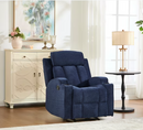 Ebello Manual Recliner Chair, Modern Overstuffed Soft Fabric Recliner with Cup Holder for Living Room & Home Theater, Blue