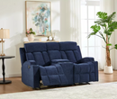 Ebello Manual Loveseat Recliner Sofa, Extra Wide Modern Overstuffed 2 Seat Reclining Fabric Sofa Chair with Center Console and Cup Holder for Living Room, Blue