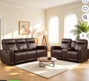 EBLLEO 5-Seater Power Genuine Leather Recliner Sofa Set, Loveseat and 3-Seater Couch with Cup Holders and USB Ports for Living Room, Home Theater (Dark Brown)