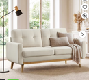 Ebello 2-Seater Sofa with Detachable Back Cushion, Fabric Upholstered Loveseat with Soft Seat Cushion for Living Room, Apartment, Office – 3 Colors (Beige)