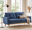 Ebello 2-Seater Sofa with Detachable Back Cushion, Fabric Upholstered Loveseat with Soft Seat Cushion for Living Room, Apartment, Office – 3 Colors (Blue)