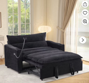 Ebello 3-in-1 Convertible Corduroy Sleeper Sofa Bed with Phone Holders & USB Ports, Pull Out Bed, Adjustable Backrest, Easy Assembly, 2-Seat(Black)