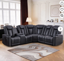 Ebello Power Reclining Sectional Sofa, PU Leather Corner Sectional Couch with Storage Console, LED Lighting, USB Ports & Cup Holders, Black