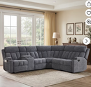 Ebello Manual Reclining Sectional Sofa, Soft Fabric Corner Sectional Couch with Storage Console & Cup Holders for Living Room, Dark Gray